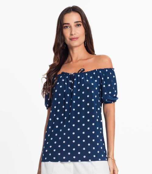 Blusa Ciganinha de Bolinha Rovitex Azul