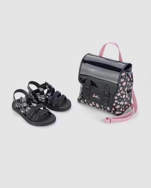 Sandália Barbie Sweet Bag Com Bolsa Preto Infantil