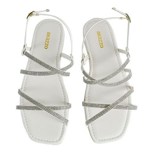 Sandália Flatform Akazzo OffWhite Com Strass Feminino