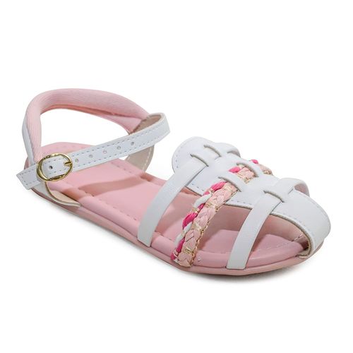 Sandália Flats Molekinha Branco e Prata Tiras Trançadas Infantil Feminino