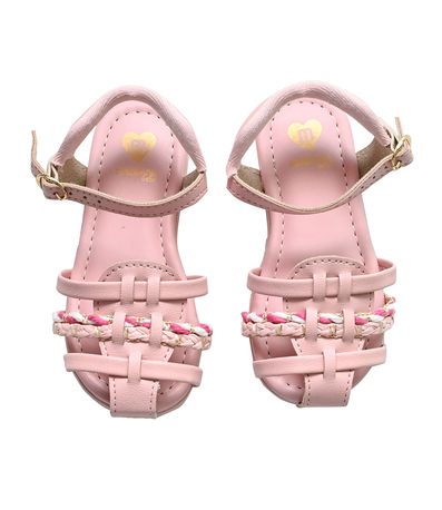 Sandália Flats Molekinha Rosa Tiras Trançadas Infantil Feminino