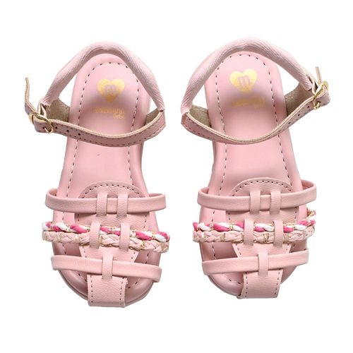 Sandália Flats Molekinha Rosa Tiras Trançadas Infantil Feminino