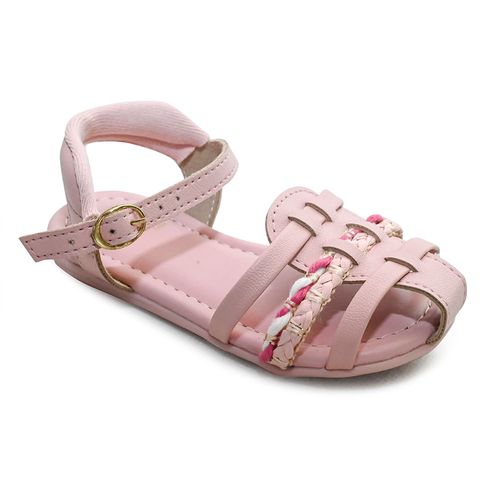 Sandália Flats Molekinha Rosa Tiras Trançadas Infantil Feminino