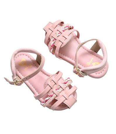 Sandália Flats Molekinha Rosa Tiras Trançadas Infantil Feminino