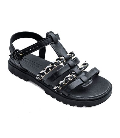 Sandália Tratorada Flatform Molekinha Preta e Onça Infantil