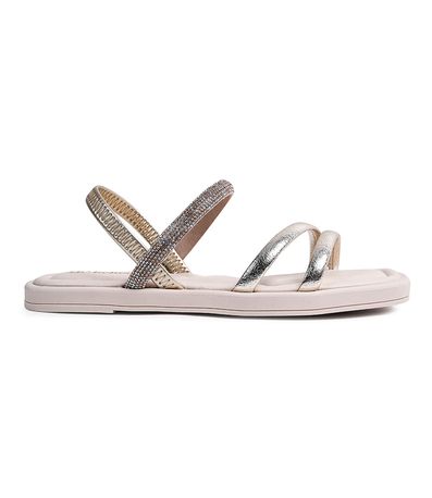 Sandália Flats Bebecê Off White e Ouro Feminino