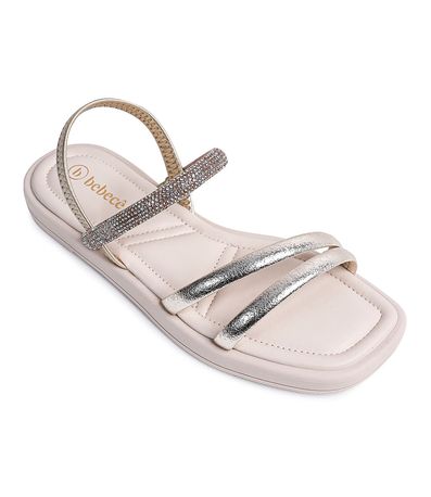 Sandália Flats Bebecê Off White e Ouro Feminino