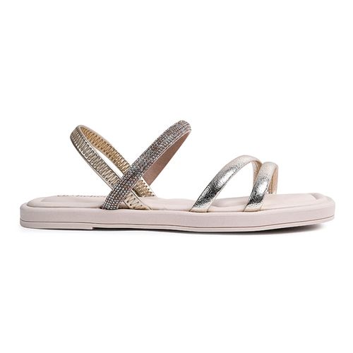 Sandália Flats Bebecê Off White e Ouro Feminino