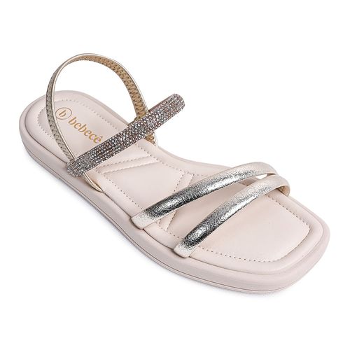 Sandália Flats Bebecê Off White e Ouro Feminino
