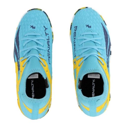 Chuteira Indoor Penalty RX Locker Azul e Amarelo Juvenil Masculino