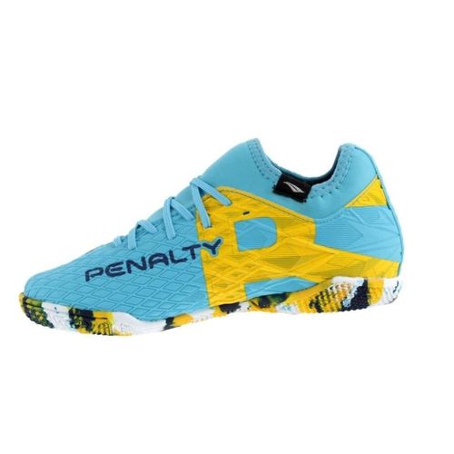 Chuteira Indoor Penalty RX Locker Azul e Amarelo Juvenil Masculino