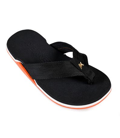 Chinelo Dedo Kenner Preto e Laranja Juvenil Masculino