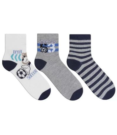 Meia Casual Detroit 3 Pares Colorida Infantil