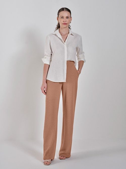 Calça de Malha Texturizada Wide Leg Arlene Nude