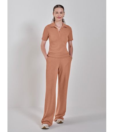 Calça de Malha Texturizada Wide Leg Arlene Nude