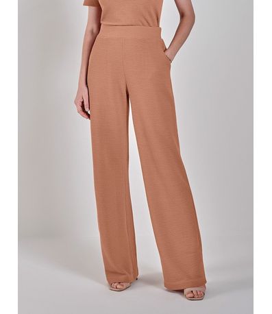 Calça de Malha Texturizada Wide Leg Arlene Nude