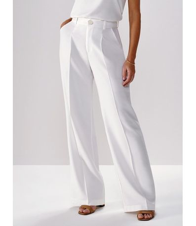 Calça Pantalona Off White com Vinco Jenny