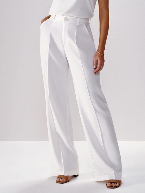 Calça Pantalona Off White com Vinco Jenny