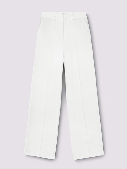Calça Wide Leg de Alfaiataria com Nervura Coralina