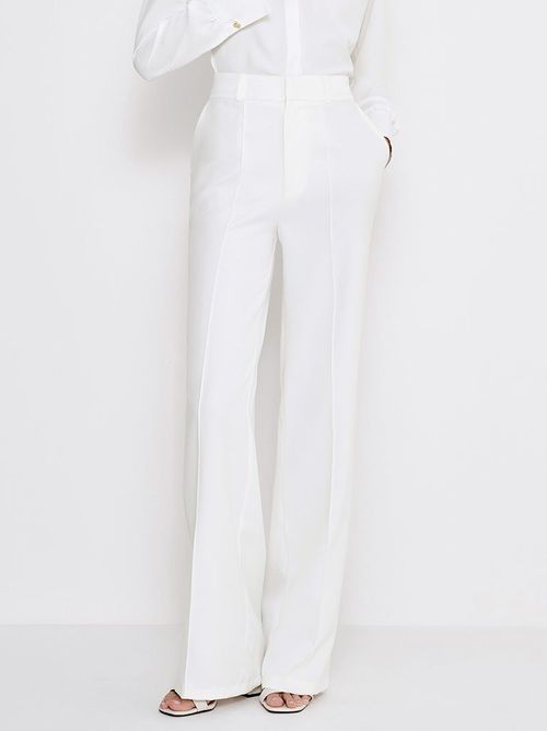 Calça Wide Leg de Alfaiataria com Nervura Coralina