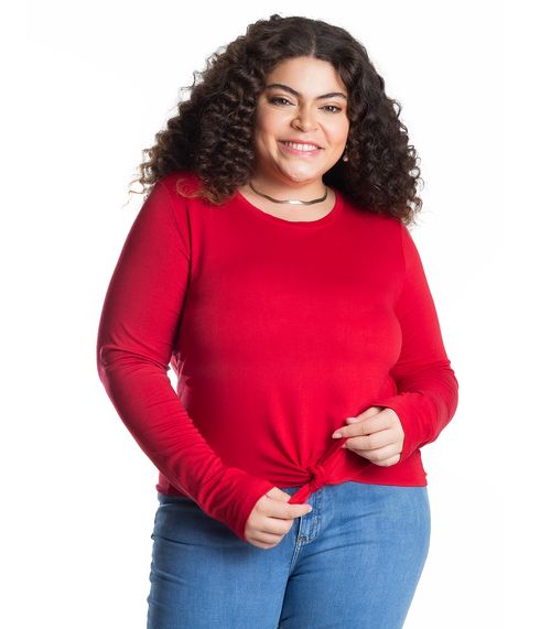 Blusa Manga Longa Viscose Creponada Secret Glam Vermelho