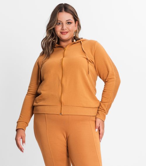 Jaqueta Feminina Com Capuz Plus Size Secret Glam Marrom