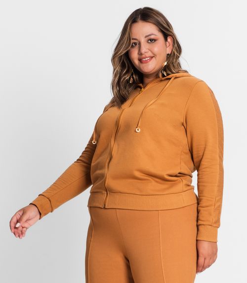 Jaqueta Feminina Com Capuz Plus Size Secret Glam Marrom