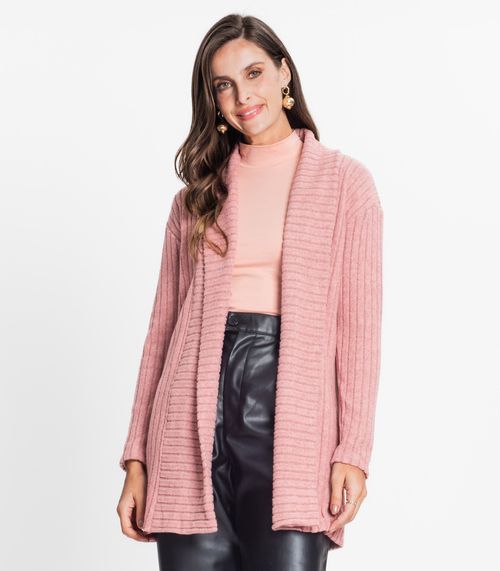 Cardigan Feminino Canelado Tricot Rovitex Rosa