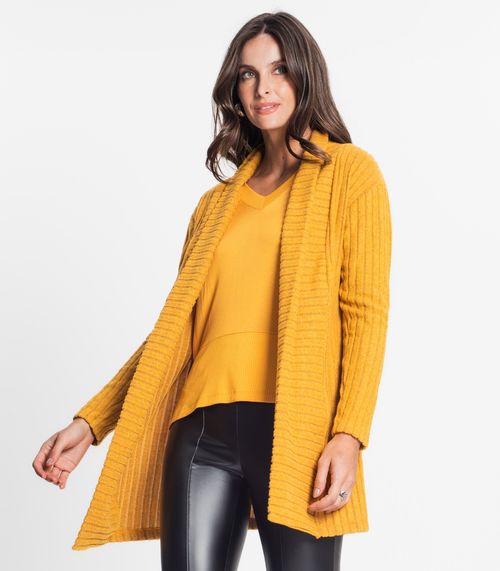 Cardigan Feminino Canelado Tricot Rovitex Amarelo
