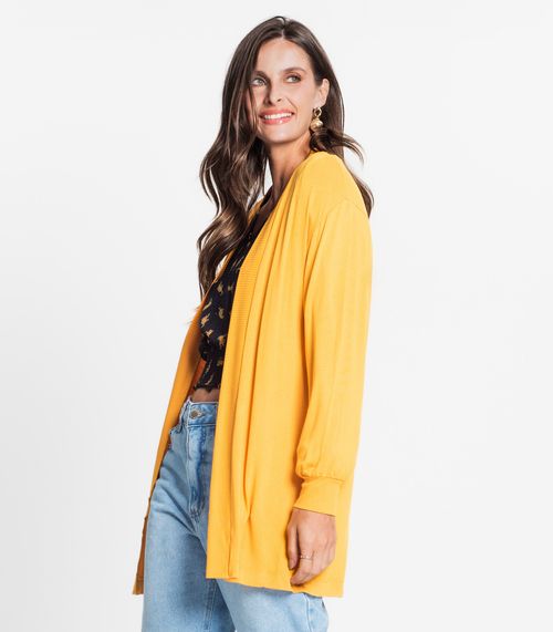 Cardigan Feminino Em Visco Tricot Rovitex Amarelo