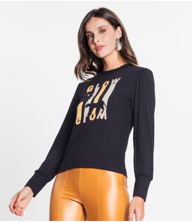 Blusa Feminina Manga Longa Glow Rovitex Preto