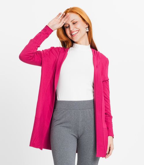 Cardigan feminino longo fashion com capuz