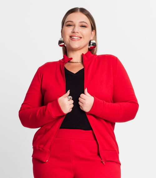 Jaqueta Feminina Em Moletom Plus Size Rovitex Vermelho