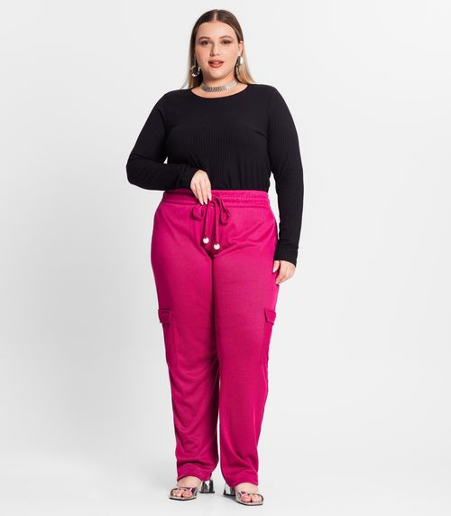 Calça Feminina Plus Size Em Ribana Duo Secret Glam Rosa