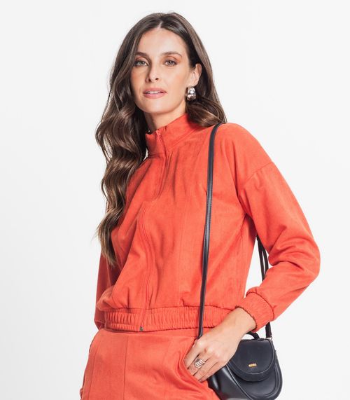 Jaqueta Feminina Em Suede Sarjado Rovitex Laranja