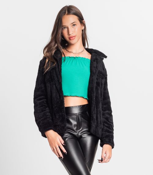 Jaqueta Juvenil Feminina Com Pelo Minty Preto