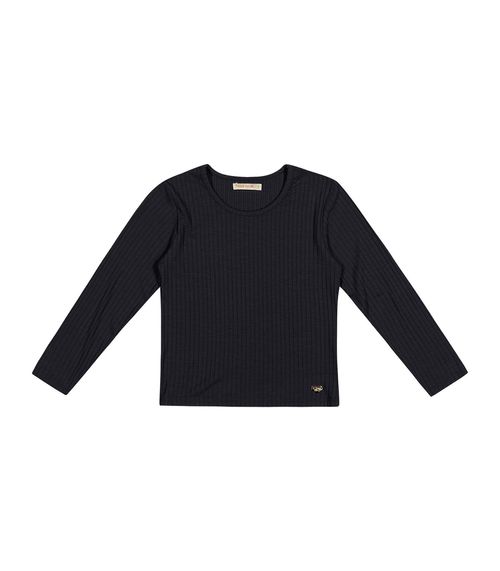 Blusa Manga Longa Feminina Ribana Trick Nick Preto