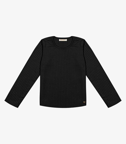 Blusa Manga Longa Feminina Ribana Trick Nick Preto