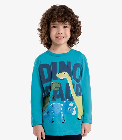 Camiseta Infantil Manga Longa Dino Rovi Kids Azul