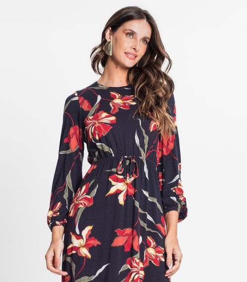 Vestido Feminino Manga Longa Floral Rovitex Preto