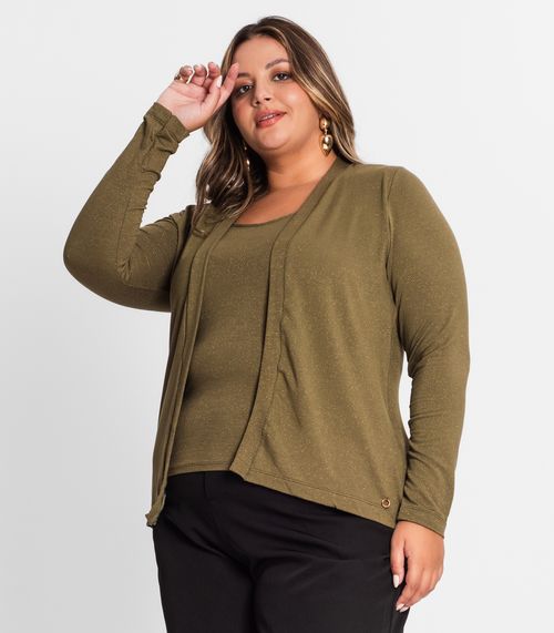 Blusa Manga Longa Feminina Plus Size Secret Glam Verde