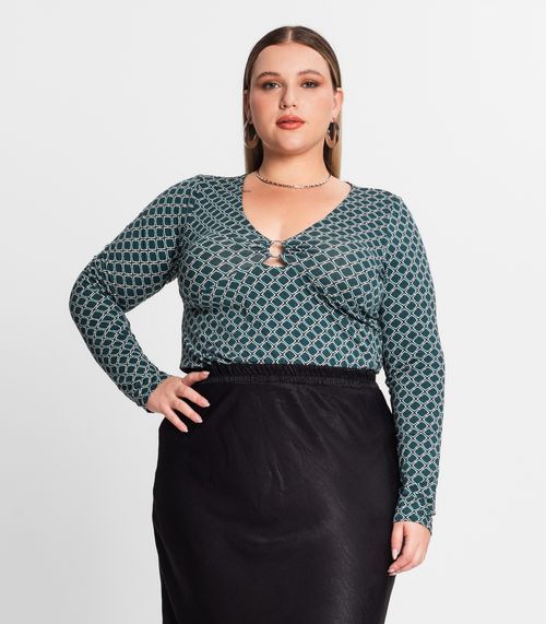 Blusa Feminina Manga Longa Plus Size Secret Glam Verde