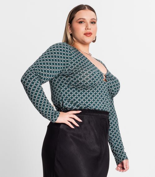 Blusa Feminina Manga Longa Plus Size Secret Glam Verde