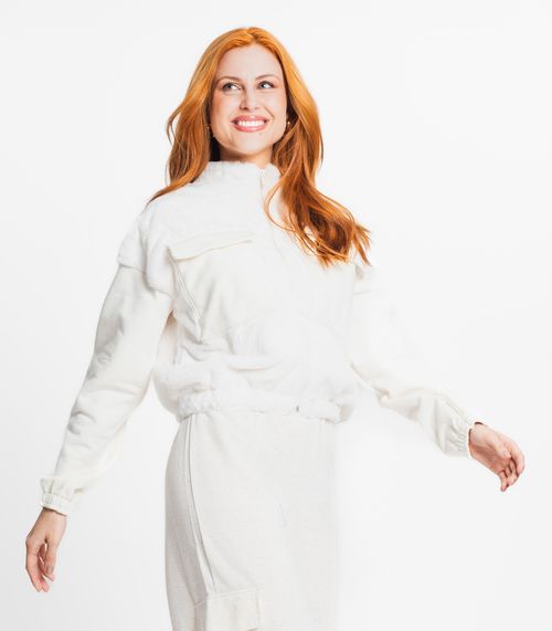 Jaqueta Feminina Em Pelo Sintético Rovitex Branco