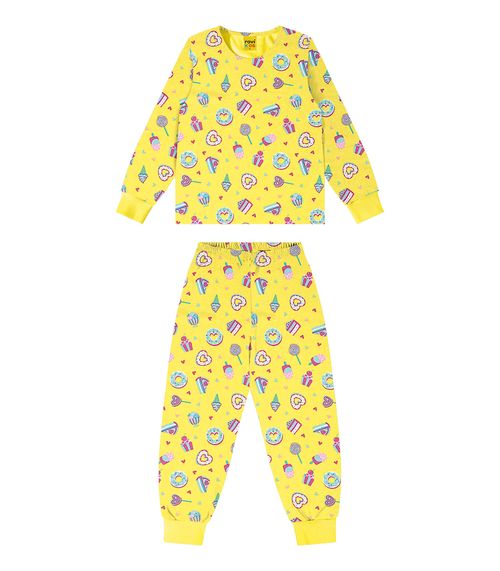 Pijama Infantil Menina Em Meia Malha Rovi Kids Amarelo