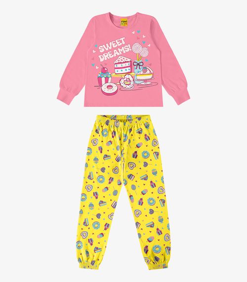 Pijama Infantil Menina Em Meia Malha Rovi Kids Rosa