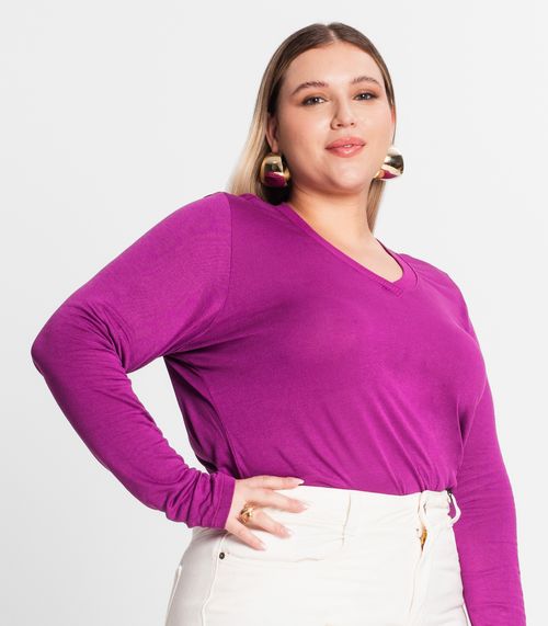 Blusa Manga Longa Visco Tricot Secret Glam Roxo