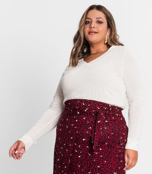 Blusão Feminino Plus Size Decote V Secret Glam Bege