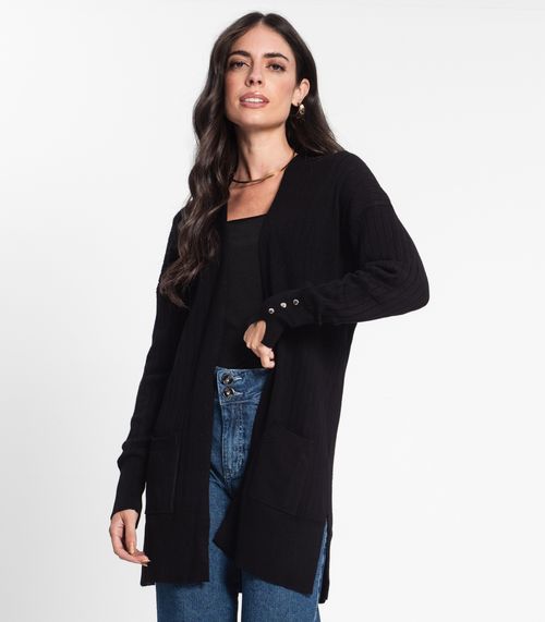 Cardigan Feminino Em Tricot Canelado Endless Preto