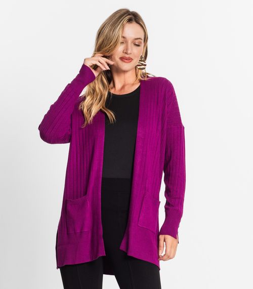 Cardigan Feminino Em Tricot Canelado Endless Roxo